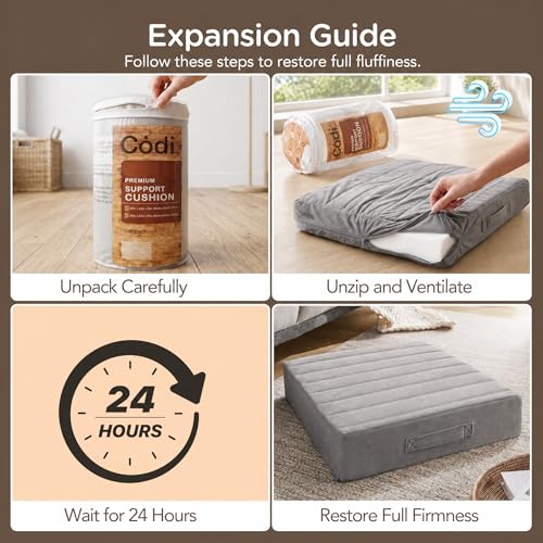 Codi Thick Replacement Couch Cushions 2 Sets, Upholstery Foam with Washable Covers for Sofa Cushion Chair Meditation - 24 × 24 × 5 Inch, High Density Foam, Grey - color: Grey, size: 24 Inch (Pack of 2)