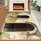 Worn Wall Area Rug 4x5 Washable Rug Distressed Art Rugs for Living Room Cracked Art Non Slip Carpet Floral Print Mat Bedroom Bathroom