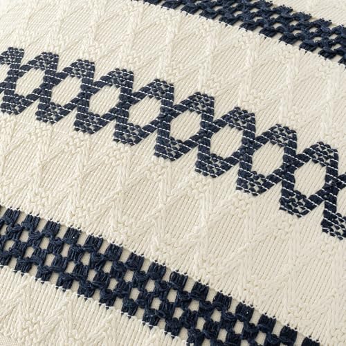 MIULEE Set of 2 Navy Blue Boho Decorative Pillow Covers 18x18 Inch Farmhouse Rustic Couch Throw Pillows Modern Spring Cotton Cushion Covers Retro Cute Macrame Woven Home Decor for Bed Sofa Chair - color: Navy Blue, size: 18" x 18" (Pack of 2)
