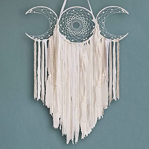 ANROYE White Triple Moon Goddess Macrame Wall Hanging, Boho Crescent Dream Catcher, Bohemian Dreamcatcher for Women Bedroom, Woven Tapestry-Witchcraft Gift, Pagan Decor for Adults Decoration - color: Lunar White