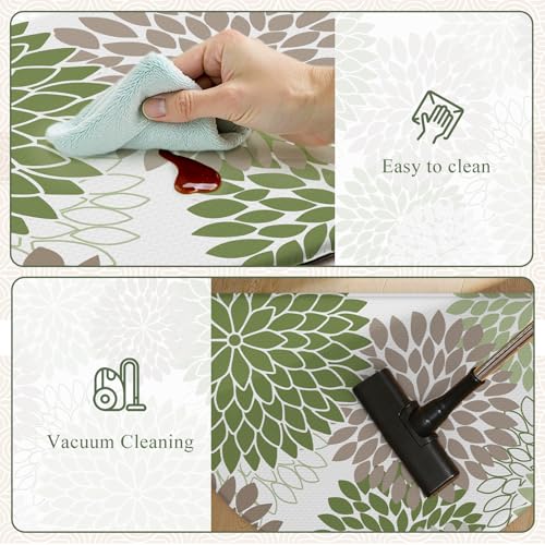 KIMODE Half Circle Kitchen Mats for Floor Cushioned Anti Fatigue,Semi Round Dahlia Boho Kitchen Rug Non Slip,Sage Green Waterproof Kitchen Carpet Decor for Sink Office Laundry Bathroom,18" x 28" - color: Sage Green, size: 28" x 18" (1 PC)--0.47 inches