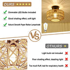 Boho Light Fixtures Ceiling Mount,Mini Rattan Chandelier Light Fixture with Dimmable LED Bulb,Hand Woven Ceiling Light Fixtures Flush Mount for Hallway Bedroom Kitchen Entryway Living Room - color: B-brown