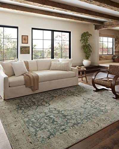 Loloi Magnolia Home by Joanna Gaines Sinclair Collection SIN-05 Jade/Sand 2'-3" x 7'-6", .25" Pile Height, Machine Washable, Runner Rug - color: Jade / Sand, size: 2'3" x 7'6" (Rectangular)