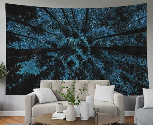 EMMTEEY Forest Tapestry for Bedroom & Ceiling Wall Art - Starry Night Sky with Dark Stars Aesthetic Wall Hanging Décor 80x60 Inch for Dorm Living Room - color: Night Forest, size: 80"L x 60"W