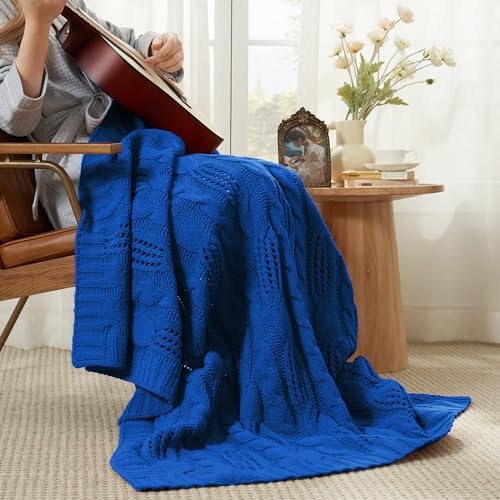 Amélie Home Chunky Knit Throw Blanket, Dual-Sided Soft Chenille Breathable Cable Knitted Blanket for Couch, Farmhouse Decorative Throw for Sofa & Chair, 50"x60", Blue - color: Blue, size: Cable Knit 50"x60"