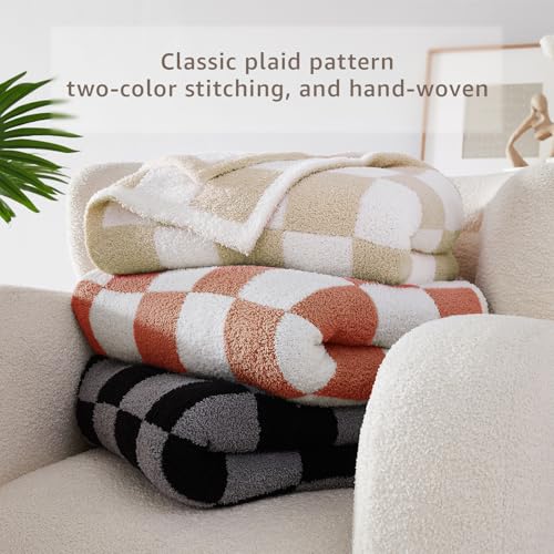 WRENSONGE Checkered Throw Blanket, Beige Soft Cozy Fluffy Warm Hand Made Throw Blankets for Couch, Sofa, Chair, Bed, Camping, Picnic, Travel Lightweight Bed Blanket - 50"*70" - color: Beige, size: Throw-XL(50"x 70")