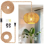 Hanging Light Fixture with Plug in Cord with on Off Switch, Rattan Pendant Lights Boho Lamp Ceiling Light, Plug in Pendant Light Hanging Lamp Shades for Living Room Decor Bedroom Kitchen - size: 11.8 Inch-Ball Cactus Shade