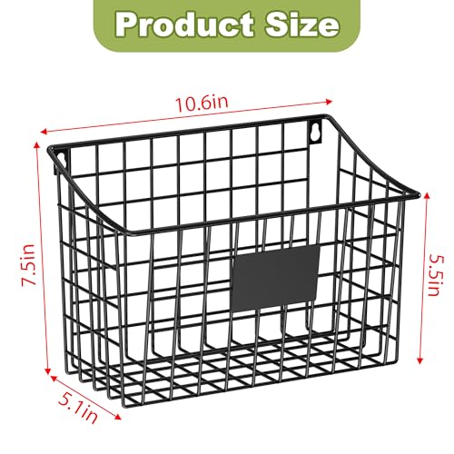 Wall Basket with Label Plate & 5 S-Hooks –4 Pack Hanging Wire Basket for Organizing, Wall Storage for Kitchen, Bathroom, Pantry, Laundry, RV – Hanging Wall Basket, Metal - size: 4 Pack