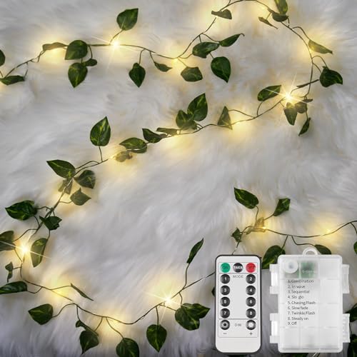 suddus Vine with Fairy Lights Battery Operated, 33ft100 LED Pothos String Lights with Remote, Leaf Lights for Bedroom, Room, Wall, Garden, Party, Wedding Dorm Decor(Warm White) - color: Pothos, size: 100 LED-Battery-Copper