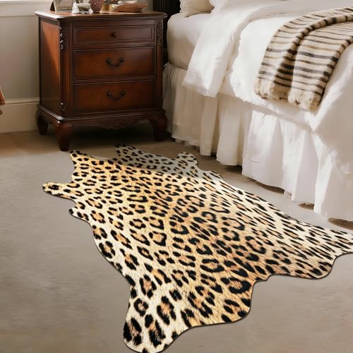 BENRON Premium Leopard Rugs for Living Room Bedroom, Non-Slip Throw Rug for Home Decor, Faux Cheetah Print Animal Skin Carpets, Black and Brown, 2.3 x 3.6 ft - color: Yellow/Black, size: 2'4" x 3'7" (Irregular)