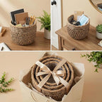 Seagrass Plant Basket Set of 3, Handwoven Woven Planter Baskets | Plastic Lined, Waterproof Liner, Natural Storage Basket, Home Decor