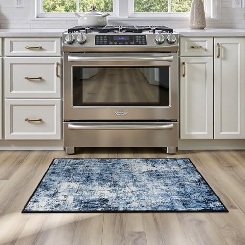Rugflix 2x3 Entrance Rugs, Entry Rug Washable Non-Slip Stain-Resistant Low Pile Small Modern Dark Carpet, for Living Room Bedroom Indoor, Navy Blue/Black - color: 01-ocean Blue, size: 2' x 3' (Rectangular)