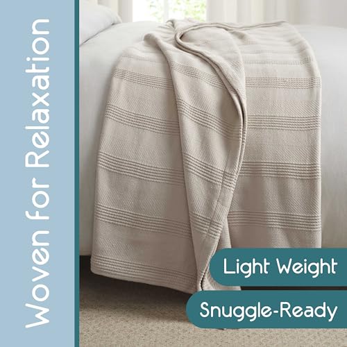 Vellux 100% Cotton Blanket, Twin, 66x90, Mink | Soft, Breathable Knit, Lightweight, All Season, Machine Washable, Oeko-Tex Certified, Hotel Quality - color: Mink, size: Twin
