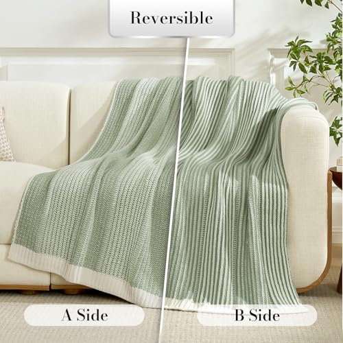 Amélie Home Premium Chenille Throw Blanket, Soft Cozy Luxury Two-Tone Knit Blanket for Couch, Sofa, Chair, Home Decor, Sage Green & Ivory 50"x60" - color: Two-tone Sage Green, size: 50" X 60"