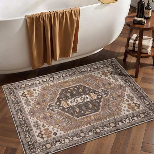 Ciicool Small Area Rug, 2x3ft Red Boho Rug, Ultra Soft Entry Rugs for Entryway, Non-Slip Washable Rugs Oriental Low-Pile Indoor Mat Floor Carpet for Entrance Bedroom Kitchen Bathroom Foyer Decor - color: Hazel, size: 2' X 3' (Rectangular)