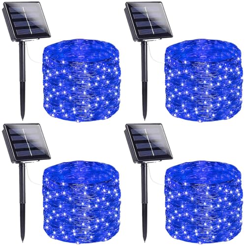 Extra-Long Solar String Lights for Outside, 4 Pack 400LED Solar Fairy Lights Outdoor Waterproof, Copper Wire with 8 Modes Solar Twinkle Lights for Tree Garden Party Patio Xmas Wedding Decor (Blue) - color: Blue, size: 4 Pack-400LED
