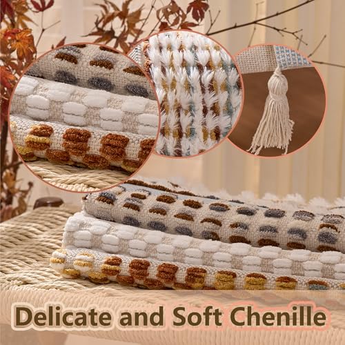 Boho Throw Pillow Covers 18x18 in Chenille Striped Textured Pillow Cover Farmhouse Decoration Striped Square Tassels Woven Pillowcase for Couch Bed Sofa Bedroom Living Room,Brown(Pack of 1) - color: White-brown Stripe Pack of 1, size: 18" x 18" (Pack of 1