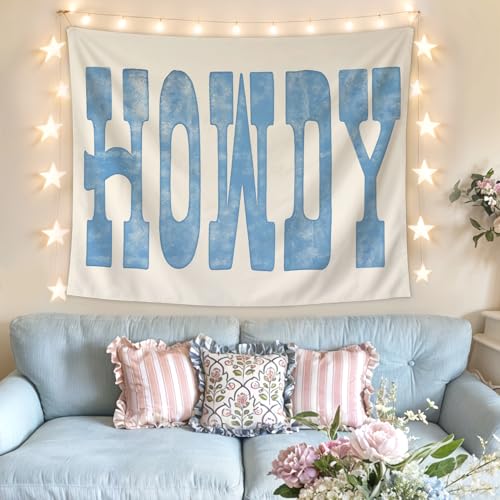 Lacama Blue Coastal Western Tapestry，Western Decor howdy Wall Art for Bedroom Home Room Dorm, Cowgirl Room Decor, Country Print Tapestries for Teen Girls & Women - color: howdy