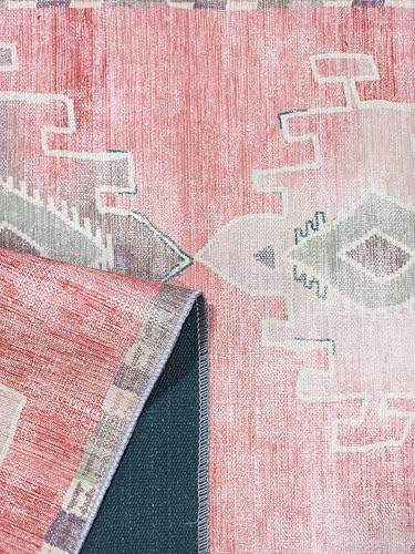 Turkish Rug. Washable Vintage Oriental Antique Inspired Traditional Doormat Small Modern Area Rugs Luxury Entryway Entry Bedroom Bathroom Kitchen (379PP, 2' x 3') - color: 379pp, size: 2' x 3' (Rectangular)
