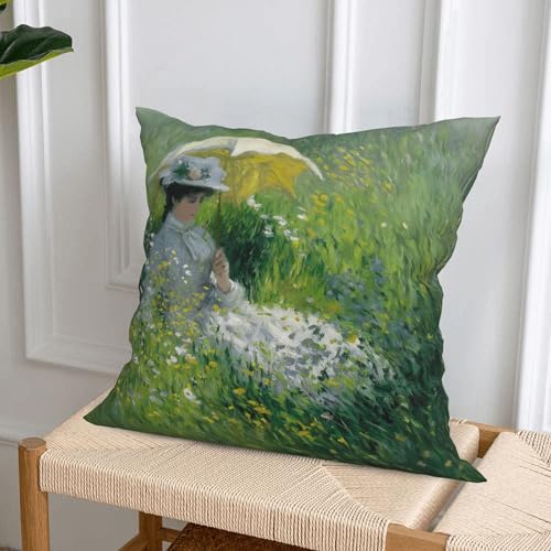 Monet Throw Pillow Covers 18 X 18 Inch Set of 4 Decorative Cushion Cover Home Decor for Sofa Chair Couch Bedroom Living Room - color: Monet