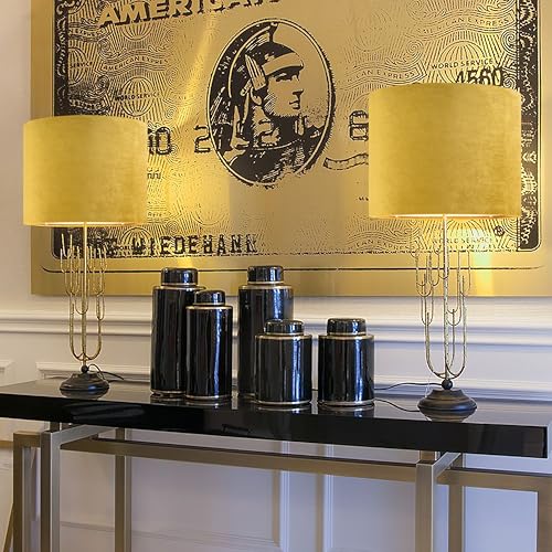 GO&SO Yellow Velvet Drum Lamp Shade Set of 2 Medium 13" Top x 13" Bottom x 10" High(Spider) Modern Lamp Shades For Table Lamps & Bedside Lamp Replacement Lampshade, Hand Crafted, Required Assembly - color: yellow--2, size: 13*13*10 inch-2 Pack