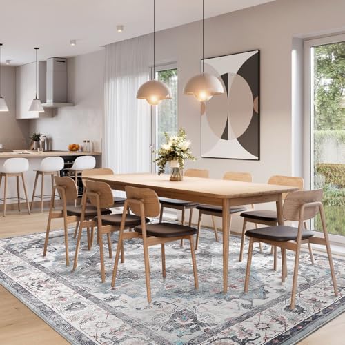 Area Rug 6x9 for Living Room - Mechine Washable Non-Slip Vintage Rugs for Bedroom - Low Pile Thin Large Floor Carpet for Dinning Room Home Office,Blue/Green - color: Blue/Green, size: 6' x 9' (Rectangular)