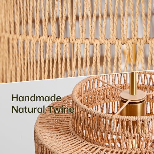 12.4” Boho Rattan Chandelier Light Fixture, 1-Light Hand Woven Pendant Light Fixture Farmhouse Rustic Hanging Lamp for Kitchen Island Bedroom, Dining Room, Living Room, Entryway, Foyer - color: Brown, size: 12.4" 1-Light