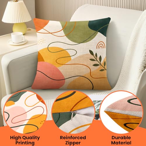 BVBOX Set of 4 Throw Pillow Covers 18"x18", Double-Sided Decorative Pillow Cases, Soft Flax/Short Plush Pillow Covers for Bed, Sofa, Couch, Living Room, Bedroom (Flax, Abstract Lines) - color: Abstract Lines