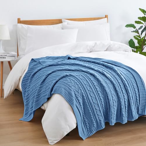 Aormenzy Dusty Blue Cable Knit Throw Blankets for Couch Bed Sofa, Acrylic Knitted Blanket, Soft Cozy Throw Blanket, 50" x 60" - color: Dusty Blue, size: 50" x 60", Throw