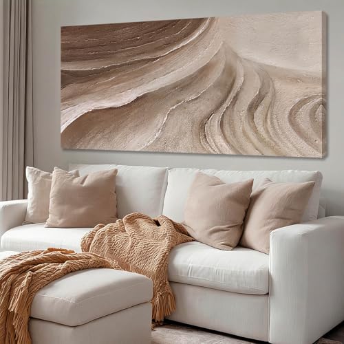 MLART99 Modern Abstract Beige and Brown Canvas Wall Art Textured Minimalist Line Painting Wave-Inspired Artwork for Living Room Bedroom Office Home Decor 24x48 Inch - color: Brown and White, size: 48"L x 24"W