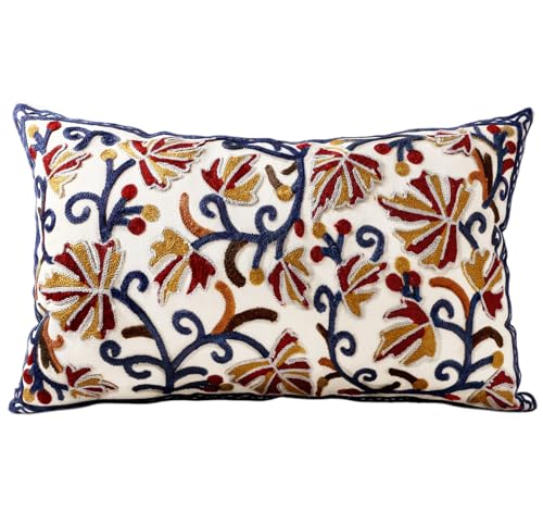 Embroidered Lumbar Pillow Cover - 20x12 Decorative Pillow Cover with Zipper Aesthetic Cute Design Boho Spring Summer Throw Pillowcase for Living Room Couch Sofa Bed, Fall Flower - color: Fall Flower, size: 20" x 12" (Pack of 1)