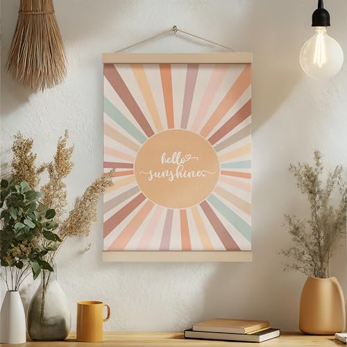 ZNGFON Boho Sun Poster Hanger Frame 12x16, Bohemian hello Sunshine Canvas Wall Art Posters with Wooden Frames, Abstract Minimalist Wall Hanging Room Door Decor Decorations for Bedroom Living Room A1 - color: Decor 03