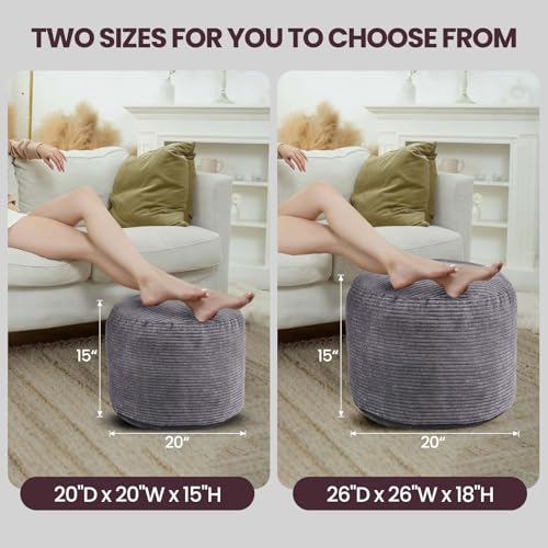 Round Pouf Ottoman Foot Rest with Foam Chunk Filling, Corduroy Ottomans for Living Room Floor Poufs (20"x15",Dark Grey) - color: A-dark Grey, size: 20"D x 20"W x 15"H