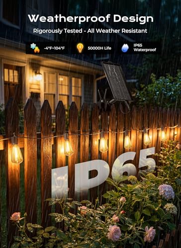Brightown 100FT Solar String Lights Outdoor Waterproof, Patio Lights with Remote and 31+2 LED Shatterproof Bulbs, Dimmable & Timable, 3 Light Modes, Solar Lights Outdoor for Yard Camping Party Outside - size: 100FT(31 Sockets)