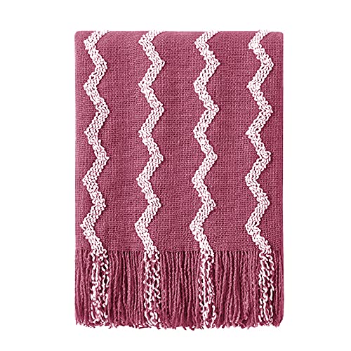 BOURINA Fluffy Chenille Knitted Fringe Throw Blanket Lightweight Soft Cozy for Bed Sofa Chair Throw Blankets Rose Wine 50" x 60" - color: A-rose Wind, size: 50"×60"