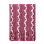 BOURINA Fluffy Chenille Knitted Fringe Throw Blanket Lightweight Soft Cozy for Bed Sofa Chair Throw Blankets Rose Wine 50" x 60" - color: A-rose Wind, size: 50"×60"