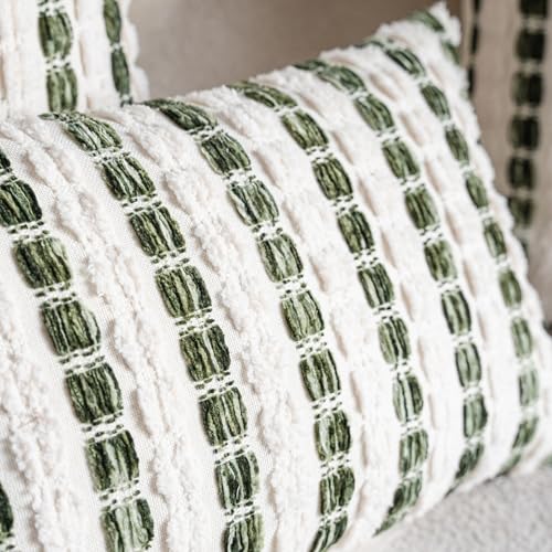 Caflife Boho Lumbar Pillow Covers 14x36 Inch Long, Farmhouse Green Striped Textured Chenille Decorative Couch Pillow Cases, Rustic Accent Cushion Covers for Sofa Bed Living Room Bedroom, Pack of 1 - color: Green, size: 36" x 14" (Pack of 1)