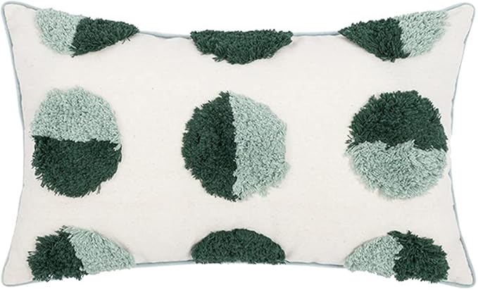 vctops Geometric Gradient Tufted Decorative Throw Pillow Cover Boho Cotton Rectangle Cushion Cover for Couch Sofa Bed (Green B,12"x20")