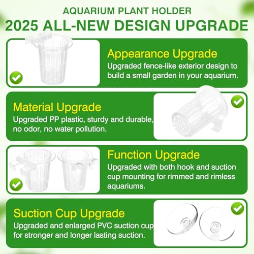 2025 New Upgraded Large Aquarium Plant Holder with 1.57-inch Extension Hooks and Suction Cups for Fish Tank Aquaponic Plant Cultivation and Aquascape Accessories Decorations (4 PCS) Transparent - color: Transparent-4 Pieces