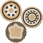 Glenmal 3 Pcs Boho Wall Basket Decor Decorative Bulrush Woven Basket Wall Decor Art Farmhouse Handmade Hanging Baskets with African Design for Living Room Display Table Settings Kitchen Home(Vivid) - style: Vivid