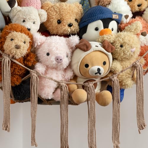 Stuffed Animal Storage Hammock or Net Corner - Large Toy Hammock Net for Stuffed Animals Room Decor - Cute Stuff Animal Organizer Plush Holder - Kids Baby Nursery Essentials Wall Bedroom Home Decor - color: Flaxen, size: XL Large(51L"*51H"*65"W)