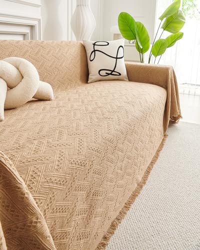AIVIA Couch Cover Sheet Blanket, Slipcover for 3-4 Cushion High Backed Backrest Sofa, Extra Large Furniture Decor L Shape U-Shaped Sectional Protector for Cats Dogs Pets (Khaki, 91” x 134”) - color: Khaki, size: 91” x 134”