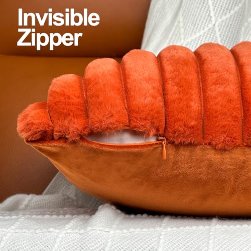 18x18 Throw Pillow Covers Set of 2, Decorative Faux Fur Covers for Bed, Couch Soft Fluffy Pillow Cover with Velvet Back for Living Room, Neutral Home Décor Accent for Sofa - Burnt Orange - color: Burnt Orange, size: 18" x 18" (Pack of 2)