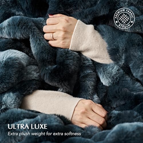 EverGrace Ultra Soft Luxury Fluffy Faux Rabbit Fur Throw Blanket, Thick Warm Bubble Throw for Bed, Cozy Plush Reversible Blankets for Couch, Chair, Sofa, Marble Deep Indigo, 60x80 Inches - color: Deep Indigo Marble, size: 60"x80"