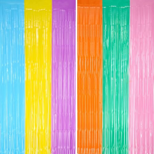 DECOCKRAT 2 Pack Foil Fringe Backdrop - Pastel Combo Rainbow Shiny Tinsel Curtains for Party Decoration/Photo Booth Props - 3.3x6.6 FT Metallic Foil Backdrop for Birthday/Wedding/Graduation/Christmas - color: Pastel Combo Rainbow