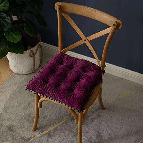 vctops Velvet Soft Square Chair Pad with Ties Cute Gradient Pom Pom Indoor Dining Chairs Cushion (Purple, 16" x 16") - color: Purple, style: 16 Inch x 16 Inch