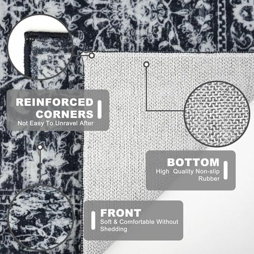 KILOCOCO Small Area Rug 2x3 Entryway Rugs Printed Vintage Moroccan Floral Washable Rug Non-Slip Kitchen Rug Indoor Door Mat, Accent Throw Small Rugs for Laundry Room Bedroom Entrance, Black/Navy/White - color: Black/White, size: 2' x 3' (Rectangular)