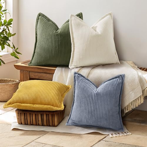 decorUhome Summer Corduroy Blue Grey Throw Pillow Covers 16x16 Set of 2 Decorative Soft Boho Farmhouse Couch Pillow Covers for Living Room Bed Sofa Broadside Striped Pillow Cases - color: Blue Grey, size: 16" x 16" (Pack of 2)