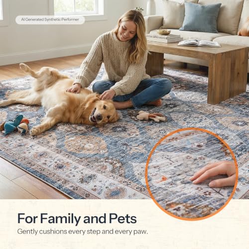 HOOBRO Washable Rug 6 x 9 Area Rugs for Living Room, Non-Slip Stain Resistant Rug, Low Pile Soft Rug Indoor Large Carpets Pet Friendly Mat, for Bedroom Kitchen Dining Room, Light Blue BU04AR01 - color: Light Blue, size: 6' x 9' (Rectangular)