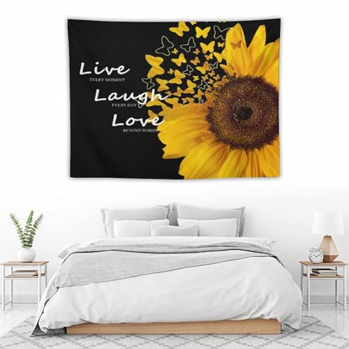 Black Yellow Sunflower Tapestry,Farmhouse Floral and Butterfly Tapestry for Bedroom,Nature Landscape Tapestry Wall Hanging for Living Room Dorm Home Decor,40"x30" - color: Sunflower-1, size: W40xL30in